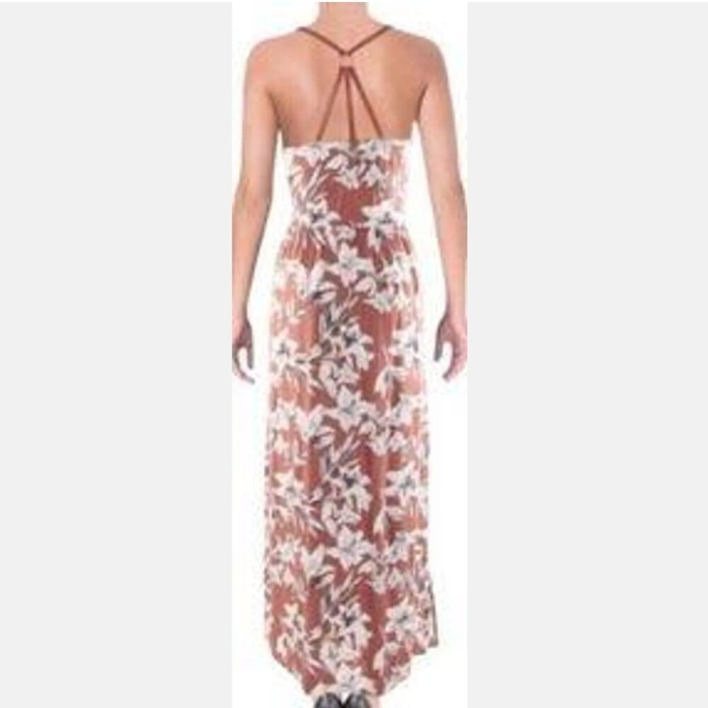 Roxy Sz L Maxi Dress Tropical Floral Print Sleeveless Strappy Back Too Cute!